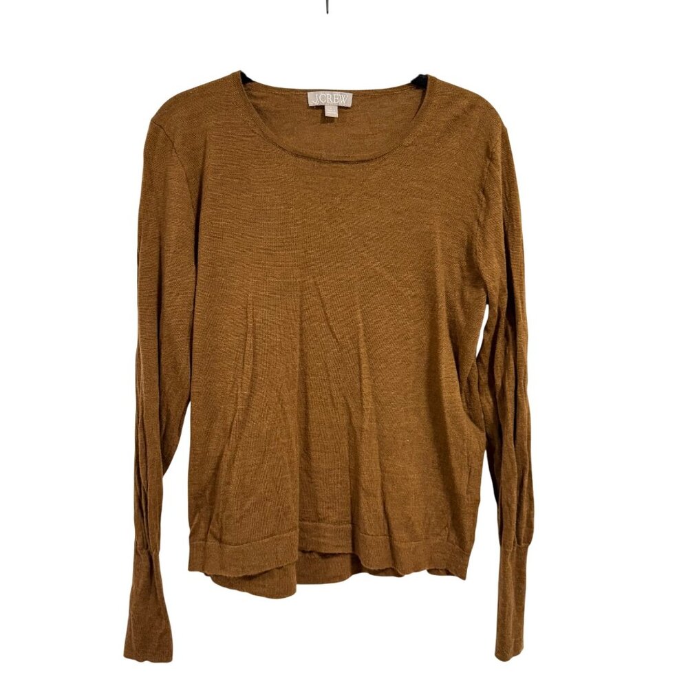 J.Crew Halle Crewneck Merino Wool Sweater Luxury Camel Size‎ L